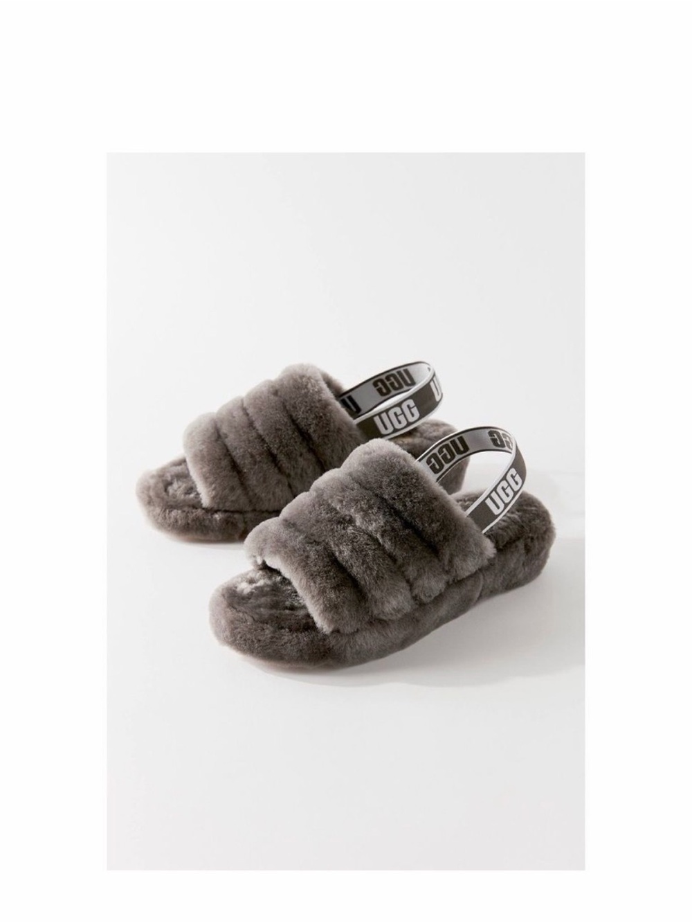 UGG® Fluff Yeah Shearling Fur Slide Sandals Charcoal Grey